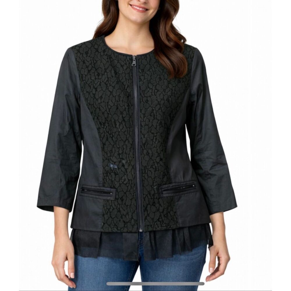 Tahari black lace panel blazer size 8